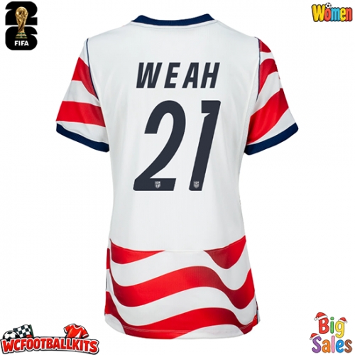 United States Timothy Weah #21 Replica Home Stadium Shirt for Women World Cup 2026 Short Sleeve
